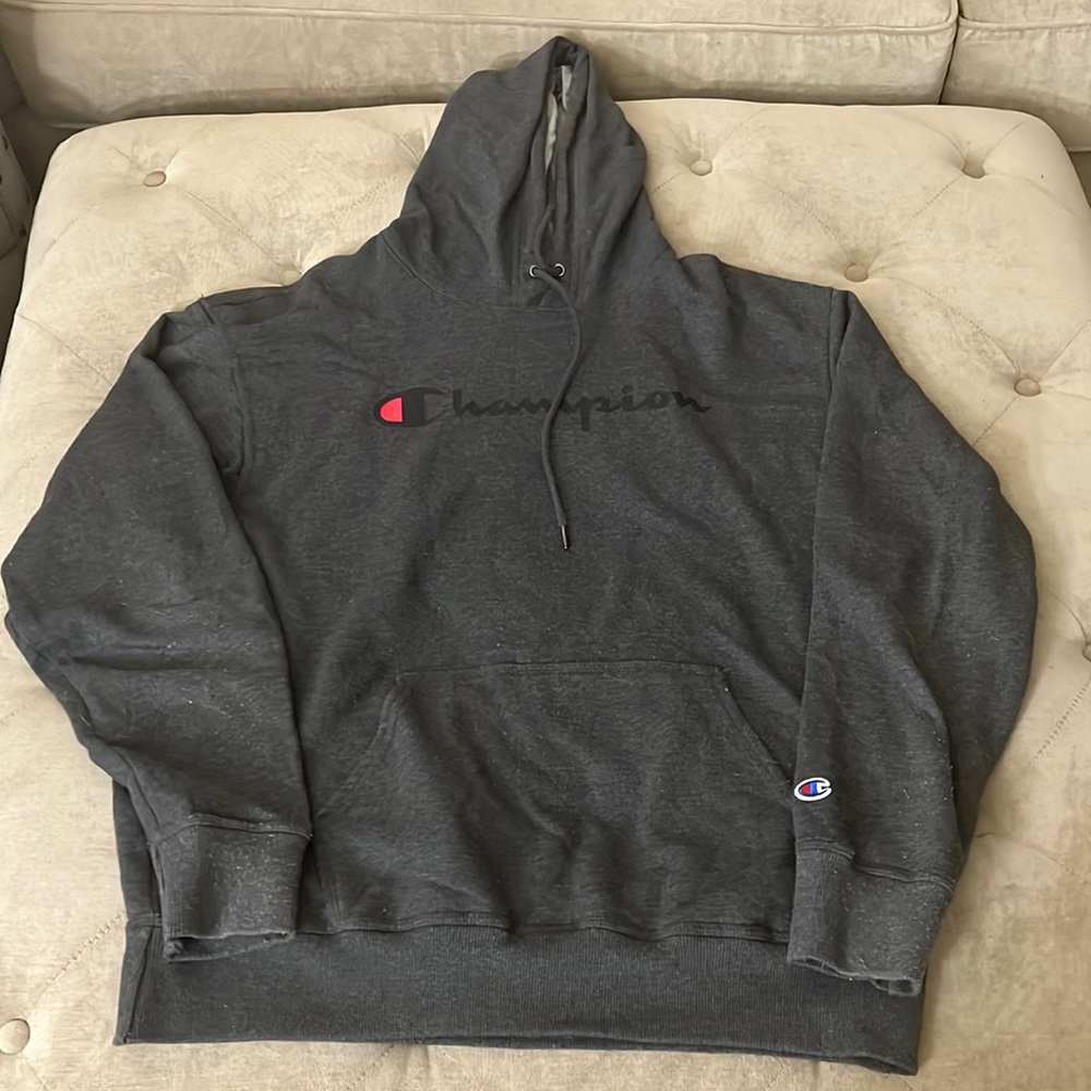 Champion dark grey hooded sweatshirt L